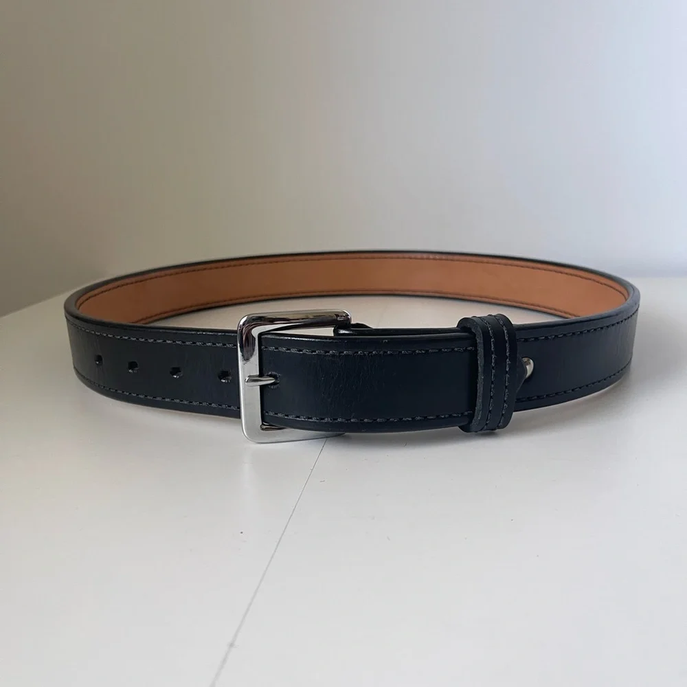 Thebeltman.net Black Leather Belt Silver Buckle 37
